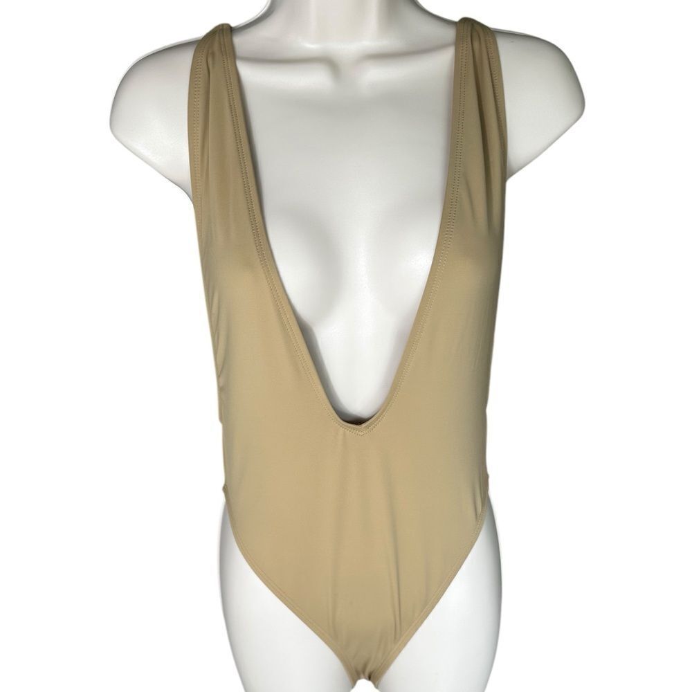 Dippin’ Daisy’s Sexy Beige Euphoria High Cut V Plunge One Piece Swimsuit - Picture 2 of 9